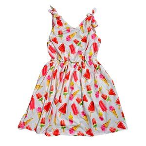 NWOT | Girls' "Sweet Treats" Watercolor Sun Dress | Ice Cream & Popsicle | White